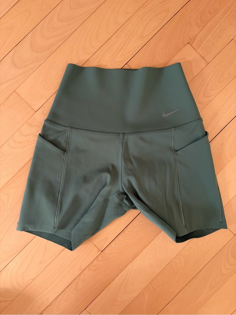 Nike Olive Green High-Rise Bike Shorts with Side Pockets